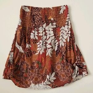 Floral leaf brown white Elastic strapless size S